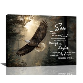 Zyphren Eagle Wall Art Flying Bald Eagle Pictures Christian Bible Verse Wall Decor Canvas Print Painting Home Artwork Decoration Gifts for Kitchen Living Room Bedroom Bathroom Office 12"x16"