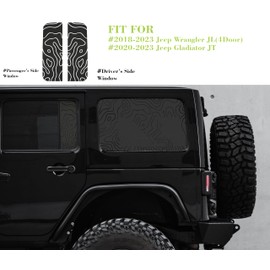 Topography Map Vinyl Decals Fit Wrangler 4 Door JLU Rear Quarter Window - Topographic Map Pattern Matte Black