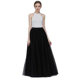 EllieHouse A Line Long Maxi Bridesmaid Tulle Skirt for Wedding Evening Party Prom P68, Black, X-Large