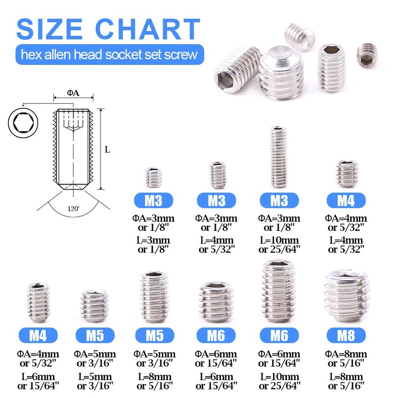Glarks 200-Piece M3 4 5 6 8 Hex Allen Head