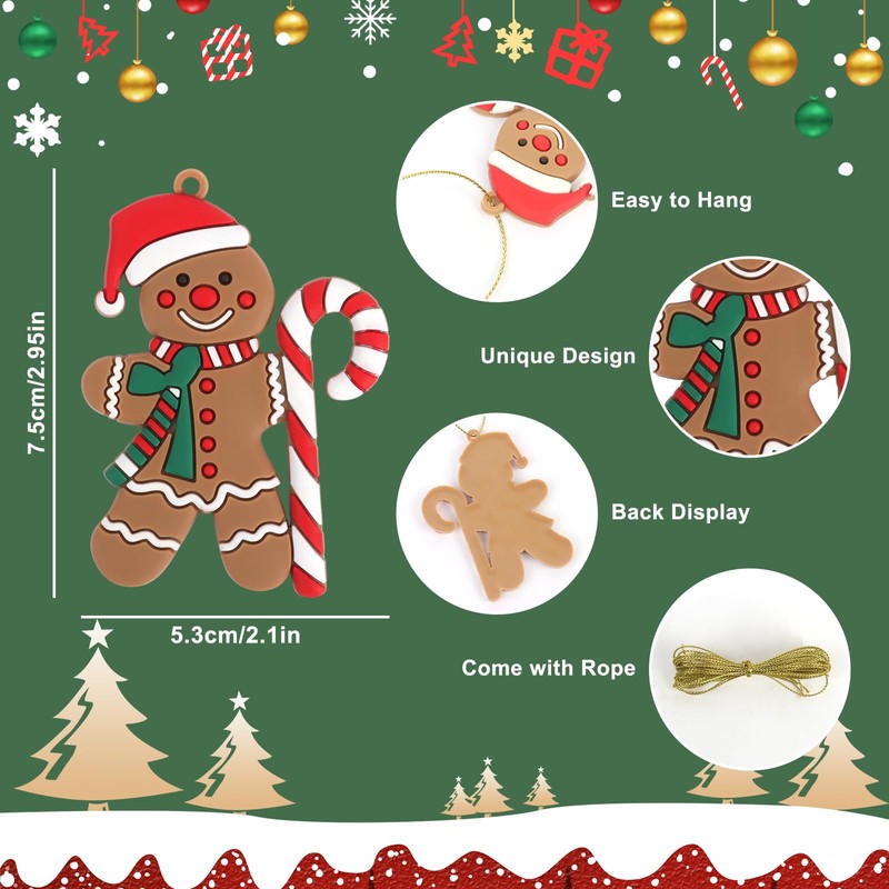12PCS Gingerbread Ornaments, Ginger Man Ornament with Strings, Gingerbread Man