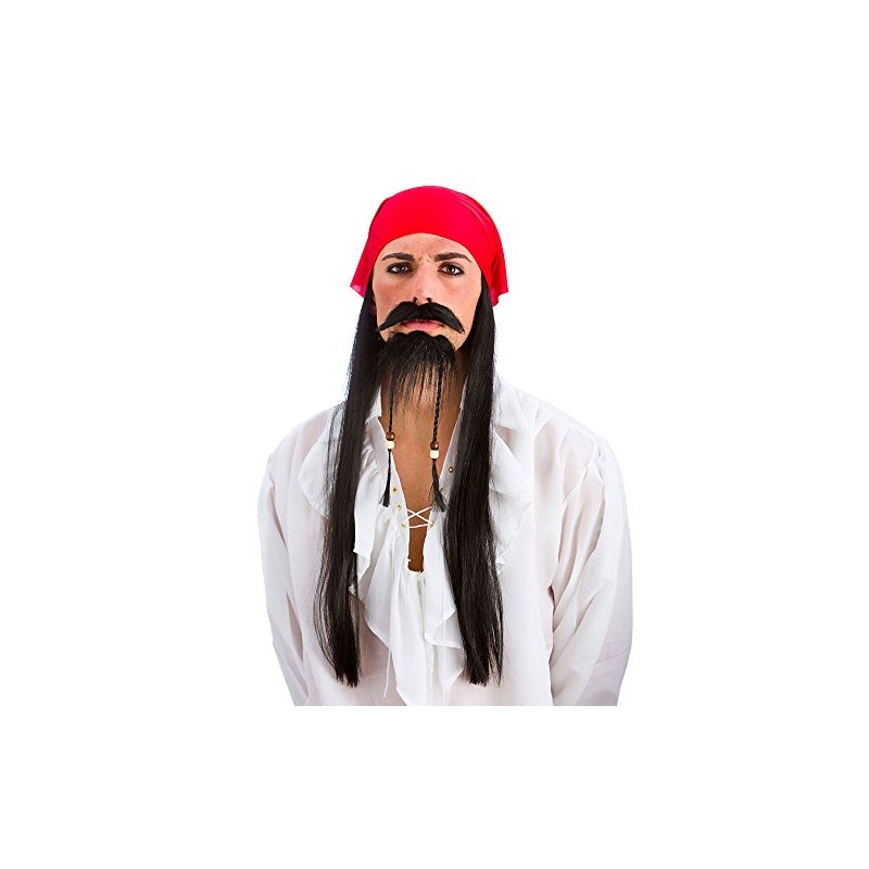 Wicked Costumes Mens Pirate Set, Bandana with attached hair, Beard