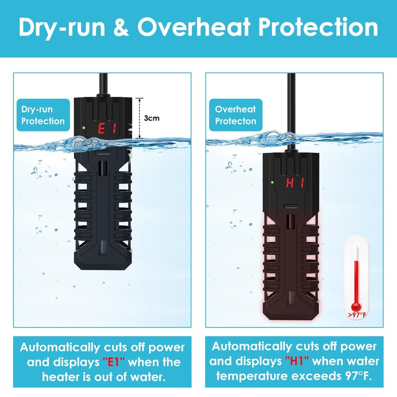 Devopet 50W Aquarium Heater, Adjustable Small Fish Tank Heater, with