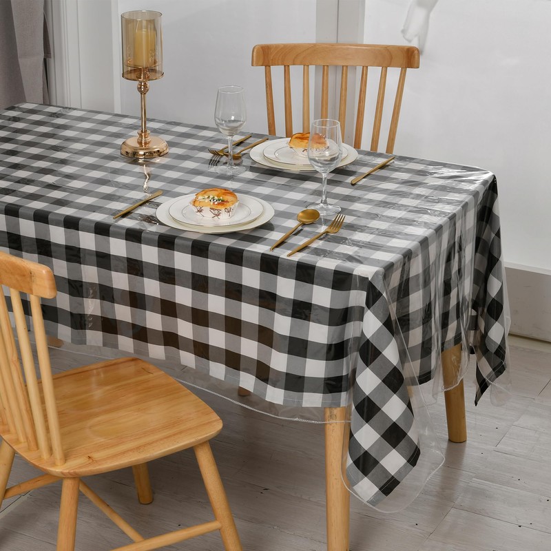 DWCN Clear Plastic 100% Waterproof Tablecloth Vinyl PVC Rectangle Table