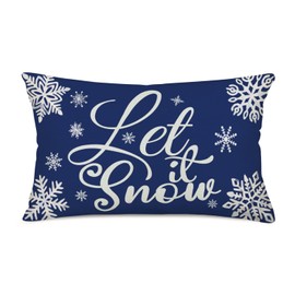 Fukeen Let it Snow Winter Throw Waist Pillow Covers 12x20 Inch White Blue Snowflake Christmas Quotes Pillow Cases Winter Holiday Farmhouse Outdoor Decorations Cushion Cover Cotton Linen