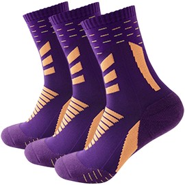 Dress Cici Athletic Cushion Quarter Socks for Men, Nylon Half Crew Training Socks, Basketball Running Hiking Socks (3 Pack: Purple), Asia Size One Size