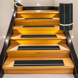 M METERXITY 5-Pack Anti Slip Traction Tape 30" x 6" Best Grip Tape Grit with 6mm/0.24" Glow in Dark Stripe High Traction Friction Abrasive Adhesive for Indoor/Outdoor Stairs[Black+Green]