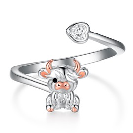 Peireara Highland Cow Gifts 925 Sterling Silver Highland Cow Rings Cow Themed Jewelry for Women