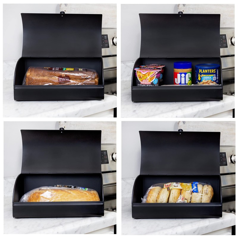 AuldHome Farmhouse Black Bread Box; Retro Vintage Style Enamel Countertop