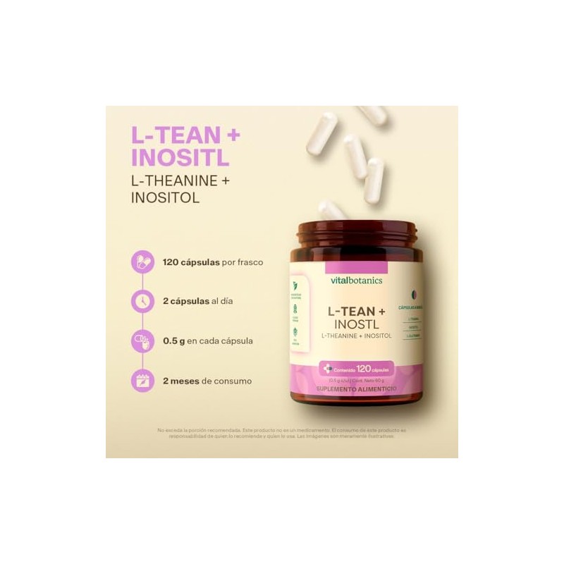 Teanina Inositol 120 Capsulas 500mg Meses Vitalbotanics Multivitaminico Glutamina Suplementos