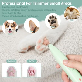 WAONIQ Dog Clippers for Grooming, Dog Paw Trimmer, Pet Paw Trimmer, Mini Trimmer for Dogs, Rechargeable, Low Noise for Trimming Dog Cat Hair Around Paws, Eyes, Ears, Face, Rump (Green)