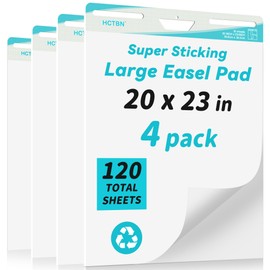 4 Pads Sticky Easel Pad, 20 x 23 Inches, 30 Sheets/Pad, Large Flip Chart Paper for Teachers, Businessmen, Office Workers, Self Stick Easel Paper, Super Sticking Power and Bleed-Resistant