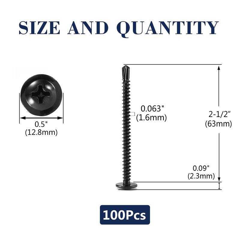 #10 x 2-1/2" Sheet Metal Screws 100PCS 410 Stainless Steel