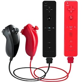 PGYFDAL 2 Pack Remote Controller and Nunchuck Joystick for wii/wii u Console, Gamepad with Silicone Case and Wrist Strap for Holiday (Black and Red)