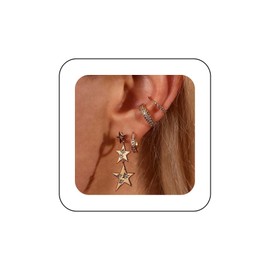 Yheakne Vintage Crystal Star Dangle Earrings Rhinestone Hoop Earrings Gold Cz Hoop Ear Cuff Earrings Stacking Crystal Star Earrings Jewelry for Women