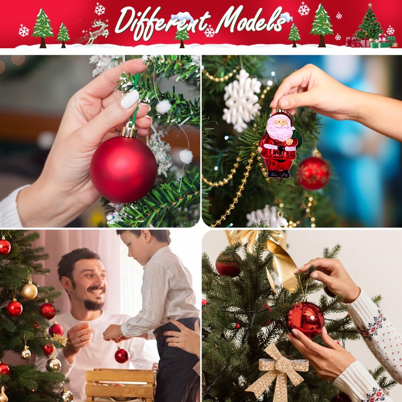 HidWee Pack of 72 Christmas Baubles Plastic Set Red Gold