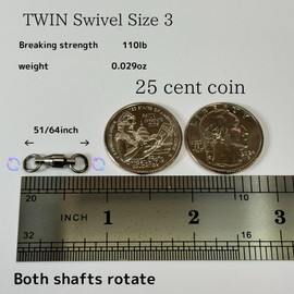 釣魂 Tsuridamashii Made in Japan Twin Dual Axis Fishing Swivel One Side 6 Ball Bearing Swivel 360° Anti Twist Rustproof Stainless Steel Size#3 110 lb Test Saltwater Freshwater Heavy Duty