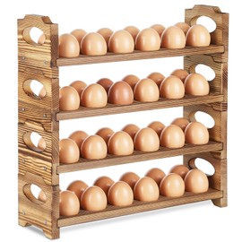 AOOHOOA Wooden Egg Holder with 4 Layers/48-Hole, Stackable Wood Egg Rack Countertop with Handle, Stores Chicken/Duck/Quail/Turkey/Easter Eggs