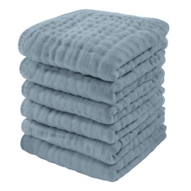 Comfy Cubs Muslin Baby Washcloths 6 Pack - Soft 6-Layer Cotton Wash Cloths for Sensitive Skin - 25 x 25 cm Large, Gentle, Absorbent Infant Essentials for Newborn and Toddlers - Pacific Blue