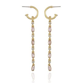 GUESS Open Huggie Hoop Pink Stone Linear Earrings