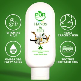 PUR ORGANICS Hands & Feet Cream Certified Organic Cold pressed Hempseed oil, Vanilla Vegan & Natural moisturizing infusion for dry skin 177ml