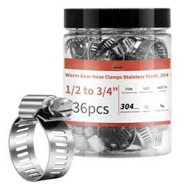 36 Pack 1/2'' - 3/4'' Worm Gear Hose Clamps, Adjustable Range 13-19mm 304 Stainless Steel Fuel Line Hose Clamps for Pipe, Plumbing, Automotive And Mechanical Application