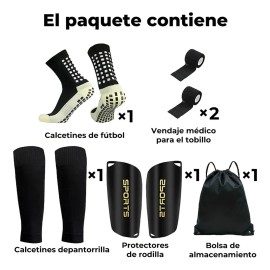 6par Calceta Fútbol Y Manga Media Espinillera Vendas Mochila