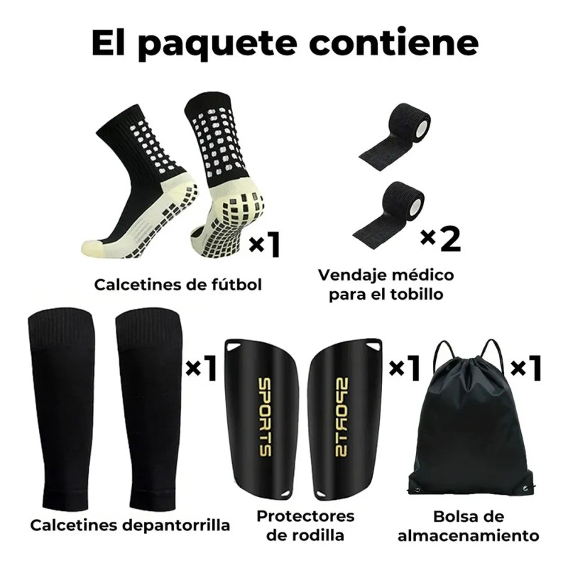 6par Calceta Fútbol Y Manga Media Espinillera Vendas Mochila