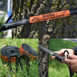 Anortrek Hammock Straps Set of 2 Heavy Duty (226 kg / Sling) I 2.5 m Tree Straps with 6 Loops & 2 Carabiners I Swing Attachment Camping (2.5 m with 2 D-Ring Carabiners)