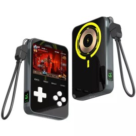 shinefuture Classic Handheld Retro Game Console Built-in 1500 Gmaes,Magnetic Charging 2-in-1 - Black