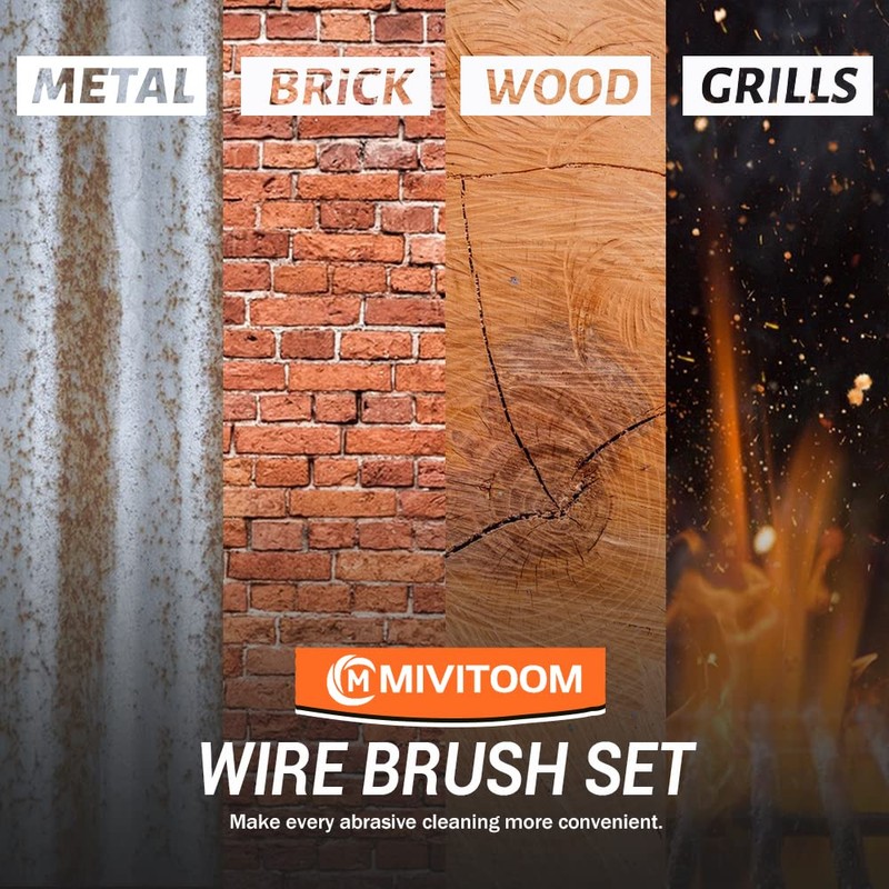 Hand Wire Brush Set 4 Pcs with Stainless Steel Brush