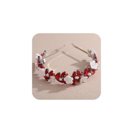 Lenjicons Dainty Rhinestone Flower Hair Tiara Pearls Rhinestone Hair Crown Elegant Flower Crystal Headband Bridal Hair Accessories for Women (wine red)