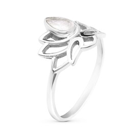 Koral Jewelry Cut Pear Moonstone Lotus Ring 925 Sterling Silver Ethnic Vintage Tribal Gipsy Boho Look (8)
