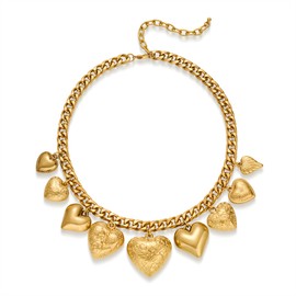 TOVABA Vintage Heart Necklaces for Women: Gold Plated Heart Chokers with Adjustable Chunky Chain, Trendy Non-Tarnish Statement Charm Necklaces