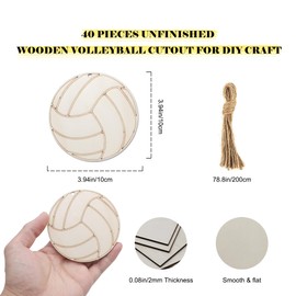 40pcs Wooden Volleyball Cutouts Unfinished Volleyball Shaped Wood Slices Sports Themed Volleyball Hanging Ornaments for DIY Crafts Painting Birthday Party Home Decoration