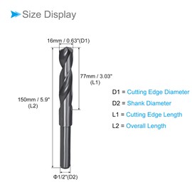 CoCud Reduced Shank Drill Bit 16mm Cutting Edge 12.7mm Shank Nitride Coated High Speed Steel 6542 Twist Drill Bit for Stainless Metal Wood