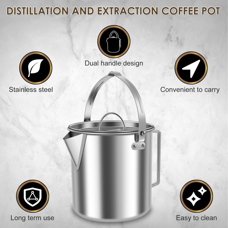 Camping Tea Kettle, 1.2L Stainless Steel Outdoor Hiking Percolator Coffee