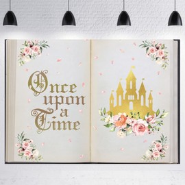 LTDKAEN 7×5Ft Once Upon A Time Photography Backdrop Fairytale Book Photo Decoration Pink Floral Gold Castle Background Photo Props