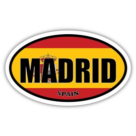 8.5x14 inches Large Madrid Spain Flag Oval Sticker Construction Machine, Car, Truck, Locker, Wall, Window, Luggage