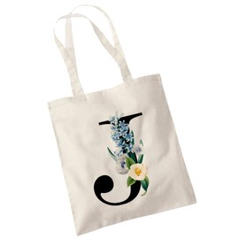 Bang Tidy Clothing Floral Canvas Bags Gifts for Bridesmaid - A/Z Monogram Initial Cotton Canvas Tote Bag for Wedding Bridal Shower Bridesmaids - Hen Do Party Gift Totes Bags for Women Letter-J