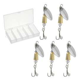 PATIKIL Trout Lures 1/5 oz, 5Pack Trout Fishing Lures Spinnerbait Treble Hooks Fishing Spinners Baits Tackle for Freshwater Saltwater Fishing, Silver Tone