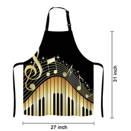 Lefolen Black And Gold Music Notes Bib Apron with Adjustable Neck for Men Women,Suitable for Home Kitchen Cooking Waitress Chef Grill Bistro Baking BBQ Apron