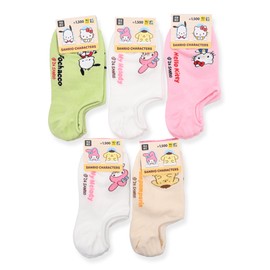 MENBLY Cute Character Ankle Socks for Women | 220~250mm (No Show & Non-slip Socks 2 My-Meloday +1 Kitty+ 1 Pocahco-Dog+ 1 Pompom-Puin)