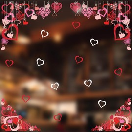 Valentines Decorations - Hanging Red and Pink Heart Corner Window Stickers - Valentine's Day Window Cling Display - Wedding Decorations - Small Set