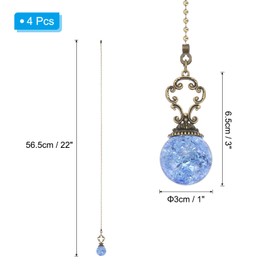 PATIKIL 22" Ceiling Fan Pull Chain, 4 Pcs Crystal Pull Chain Fan Connector Vintage Ceiling Fan Ornament Fan Chains Extender for Ceiling Light Lamp Fans, Light Blue (Ball)