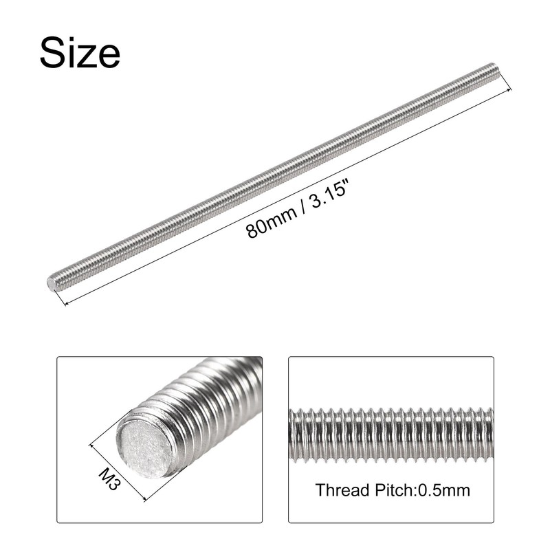 sourcing map Full Thread Rod 304 Stainless Steel Right Hand