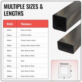 K I Metals Mild Steel Box Section - 500mm Length x 25mm Width x 25mm Height x 2mm Thickness Square Hollow Section | Durable Mild Steel Tube for Construction, Residential & DIY Project