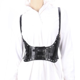 eYLun Women Underbust Corset Belt Steampunk Strap Waist Corset Belt Faux Leather Wide Elastic Belts Black Large