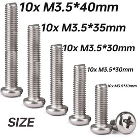 Acmerota M3.5 Elektrische Sockelschrauben, Packung mit 50 gemischten 20 25 30 35 40MM langen M3.5 elektrischen Maschinenschrauben Edelstahlschrauben für Wandplatte Lichtschalter und Steckdosen