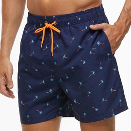 ZWRJDOMUM Men's Sportwear Quick Dry Board Shorts with Lining (US M (Fits Waist 32.5" - 34",Tag XL), G-Coconut Tree)